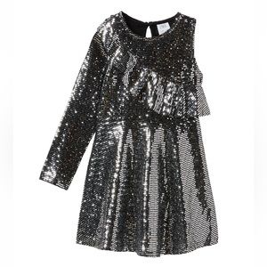 ZARA Kids - Asymmetrical shimmer dress - Girls size 9 in silver sequins